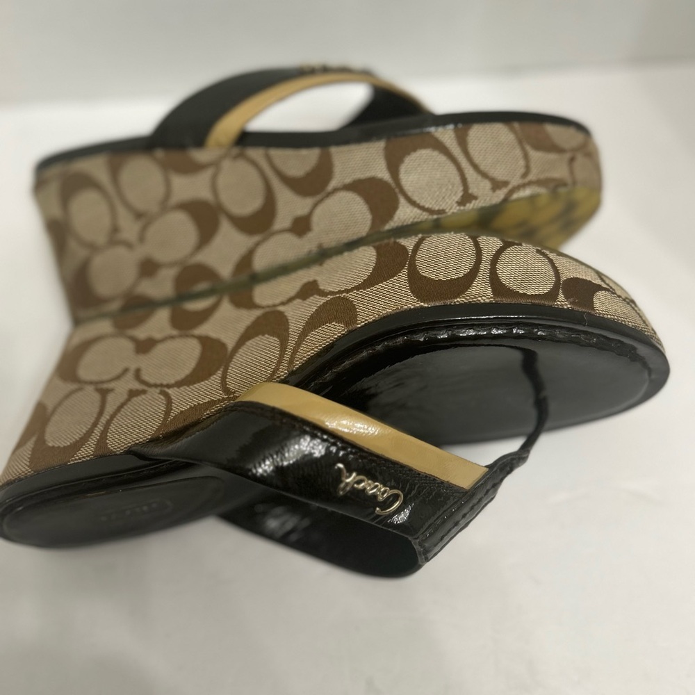 Coach Jody Black and Cream Signature Monogram Slip On Wedge Women's Sandals - Picture 10 of 12